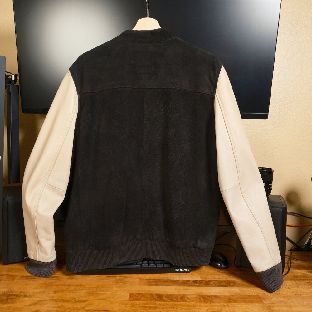 All Saints Two-Tone Bomber Jacket — Black Body with Cream Sleeves XL (fits LG) - Picture 3 of 11